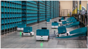 法国exotec公司的Skypod 系统，可以爬上货架进行搬运的机器人